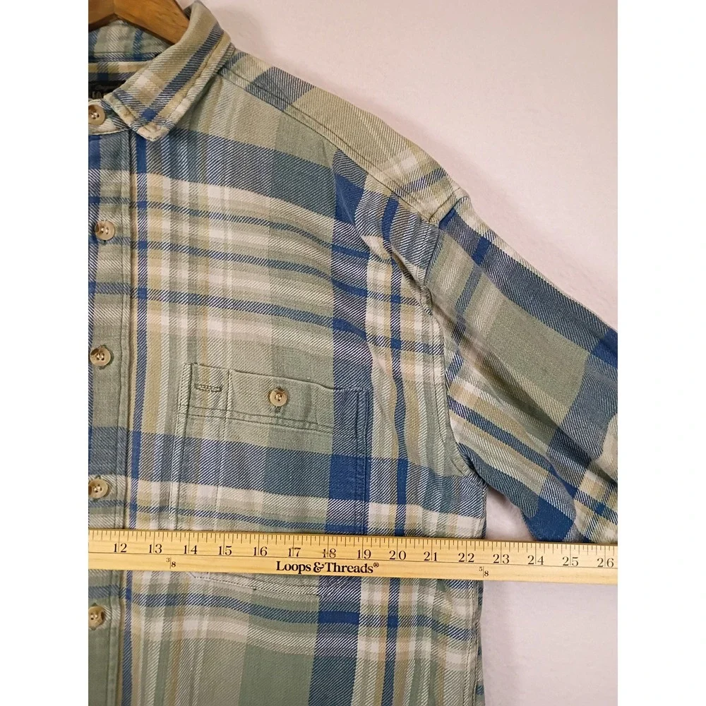 Rustic Grunge Jos J Oliver Mens XL Green Blue Plaid Cotton Flannel Button Shirt